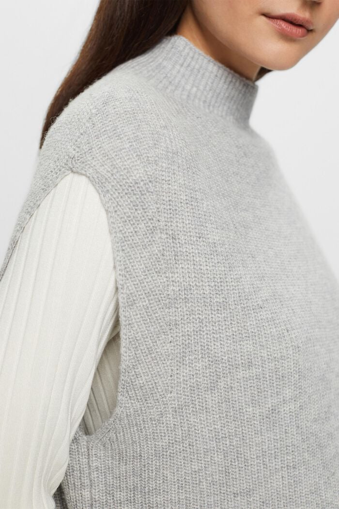 Ribgebreid, mouwloos vest van wolmix, LIGHT GREY, detail image number 2
