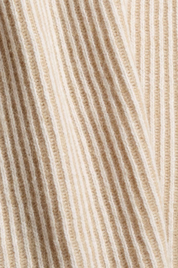 Van een wolmix: geribde trui met tweekleurige look, KHAKI BEIGE, detail image number 4