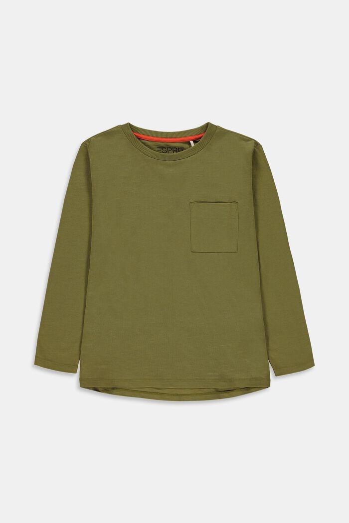 T-shirt à manches longues et poche-poitrine, 100 % coton, LEAF GREEN, detail image number 0