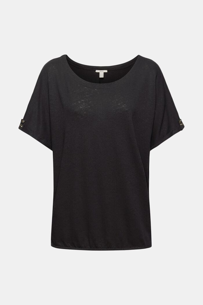 T-shirt van een mix van katoen en linnen, BLACK, overview