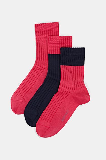 Met wol: drie paar ribgebreide sokken, PINK/BLACK, overview