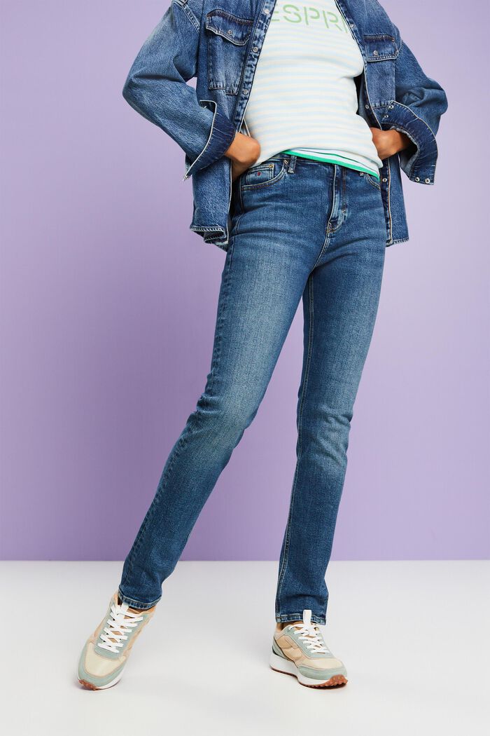 Retro slim jeans met hoge taille, BLUE MEDIUM WASHED, detail image number 0