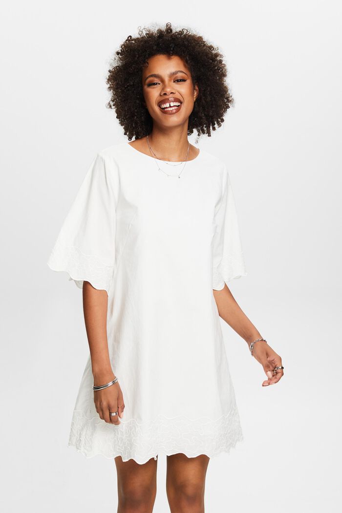 Mini-jurk met borduursel en klokmouwen, OFF WHITE, detail image number 0