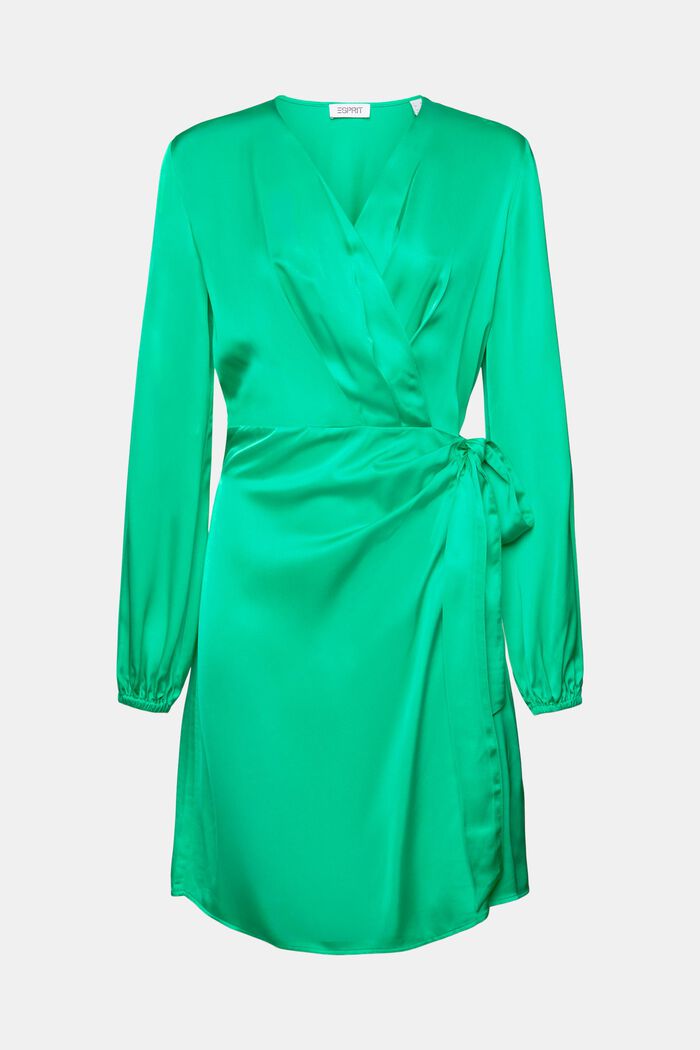 Satijnen mini-jurk met wikkeleffect, GREEN, detail image number 5