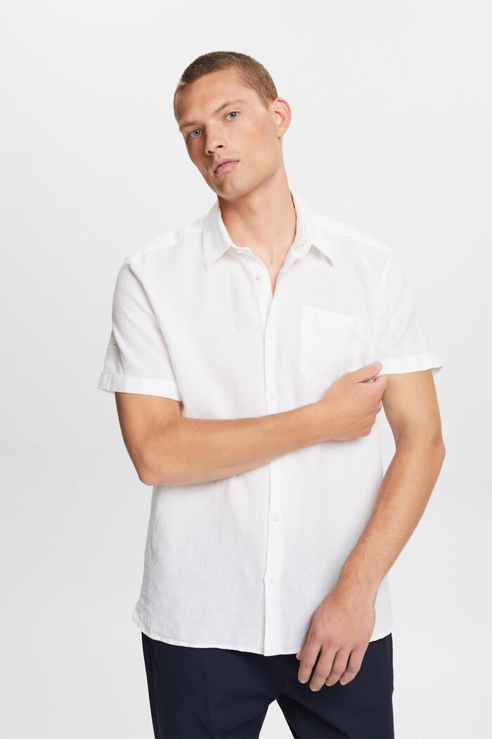 Chemise à manches courtes en lin, WHITE, detail image number 4