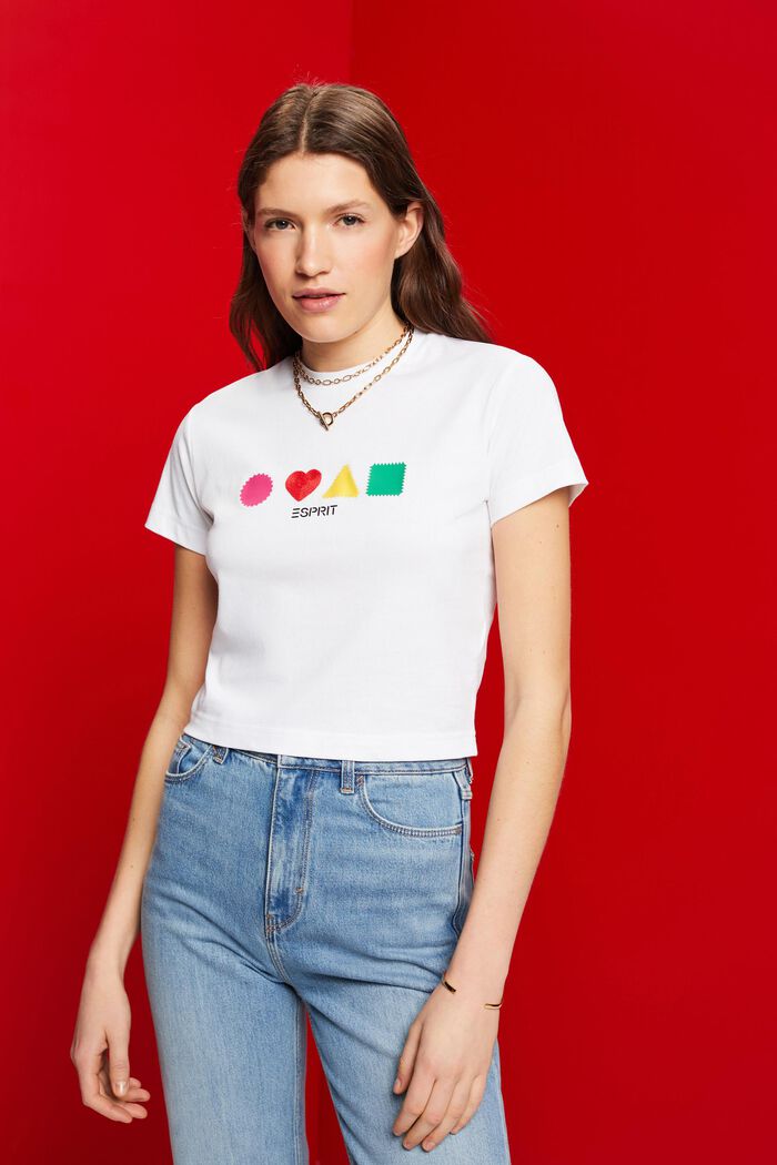 T-shirt van organic cotton met geometrische print, WHITE, detail image number 0