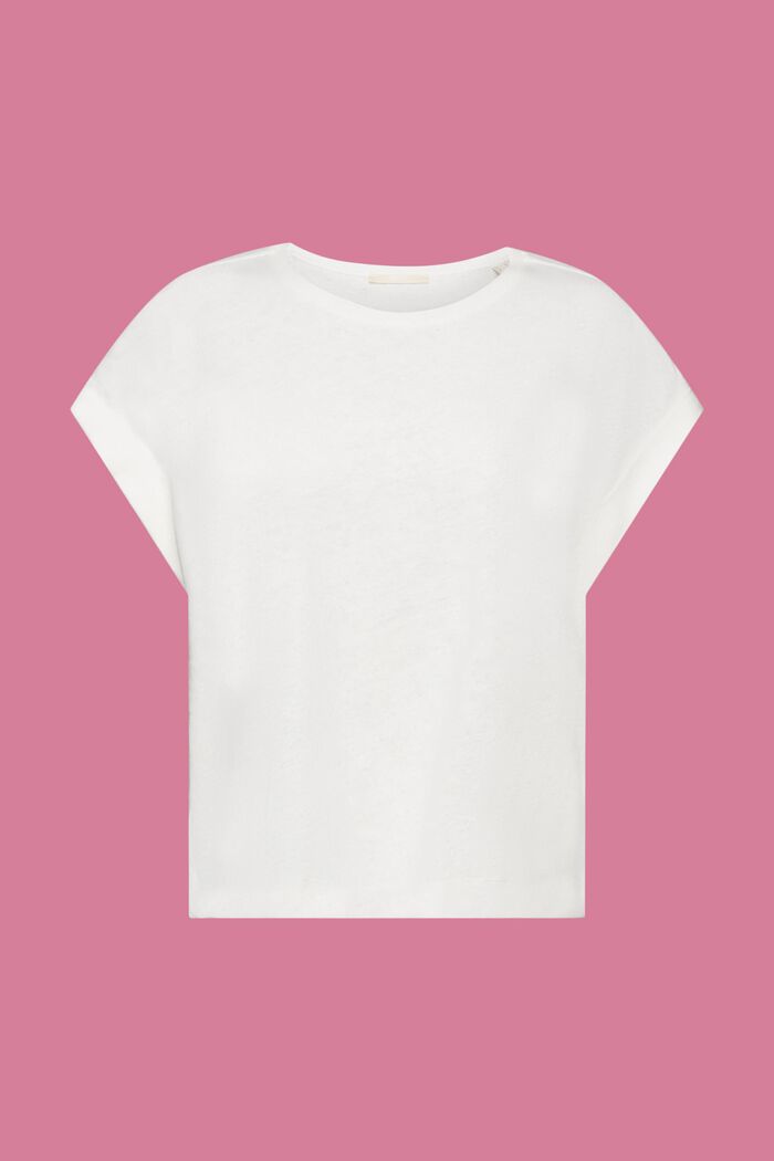 T-shirt van een mix van katoen en linnen, OFF WHITE, detail image number 7