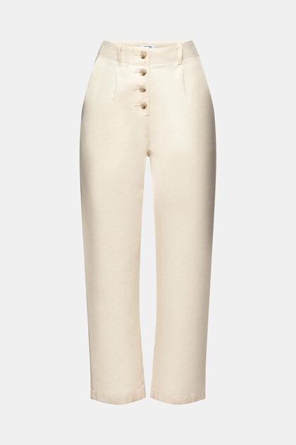 Pantalon à braguette boutonnée en coton et lin