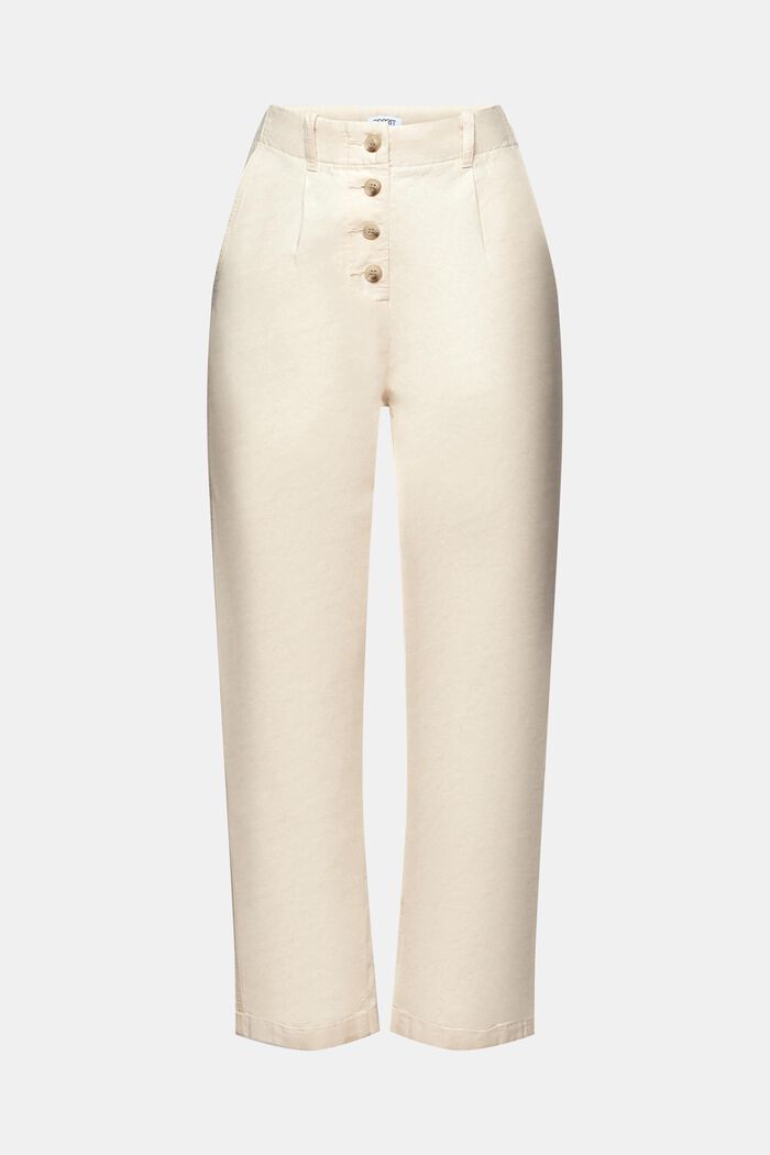 Pantalon à braguette boutonnée en coton et lin, CREAM BEIGE, detail image number 7