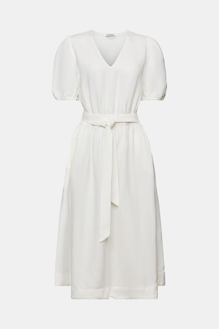 Midi-jurk met pofmouwen en ceintuur, OFF WHITE, detail image number 6