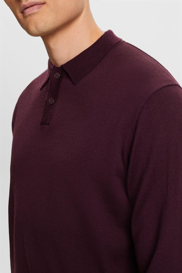 Wollen polosweater, AUBERGINE, detail image number 2