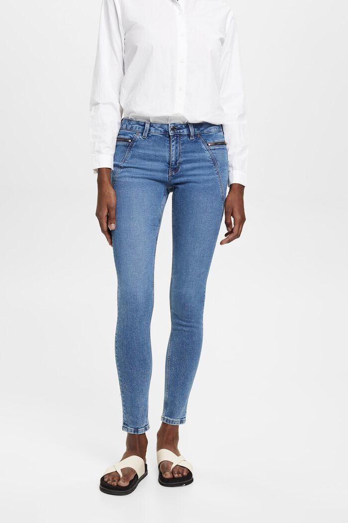 Jean de coupe Skinny Fit à taille mi-haute doté de poches zippées, BLUE MEDIUM WASHED, detail image number 0