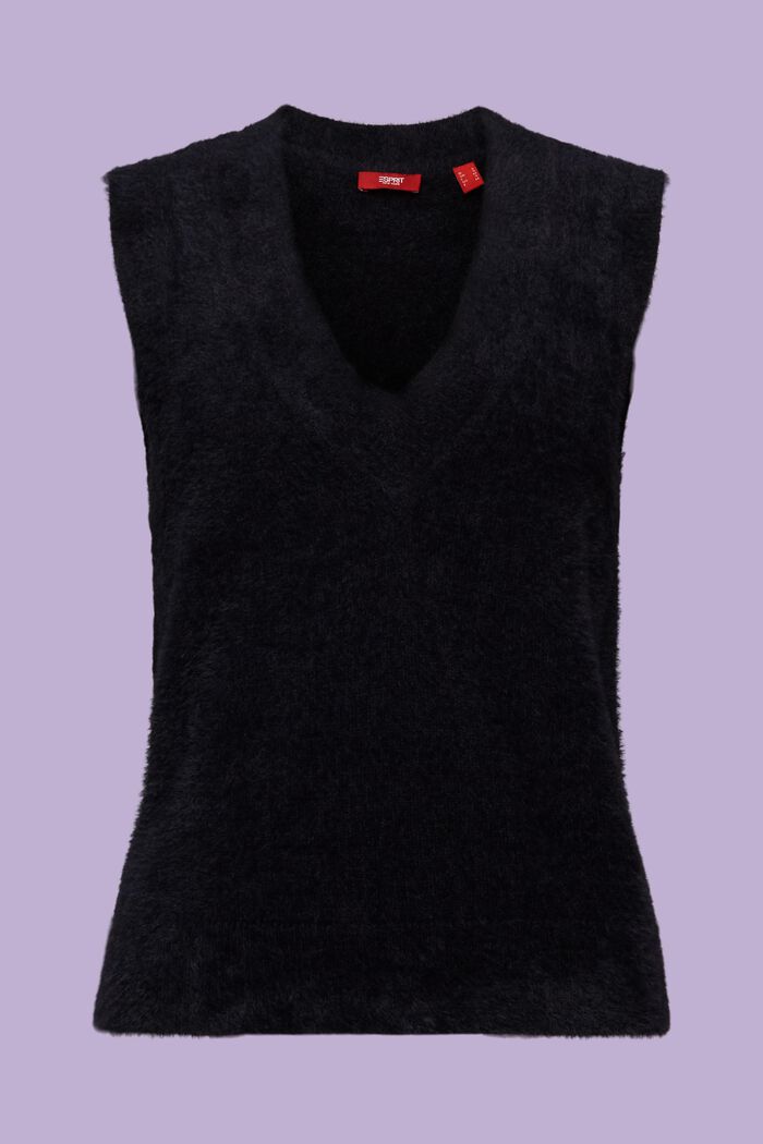Gilet à encolure en V en laine mélangée, BLACK, detail image number 6