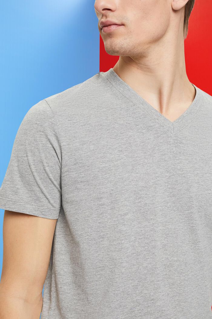 Slim fit jersey T-shirt met V-hals, MEDIUM GREY, detail image number 2
