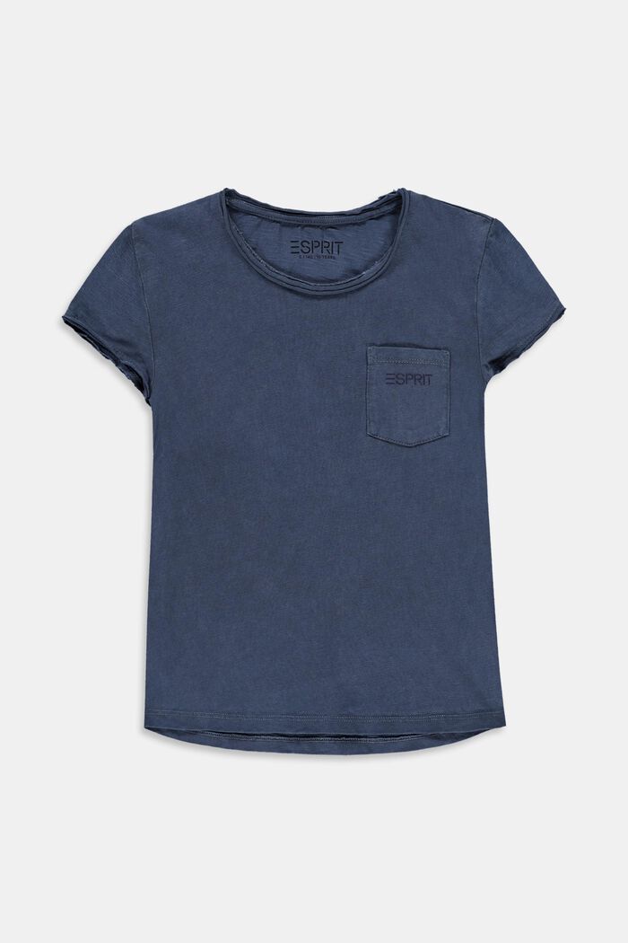T-shirt met casual rolrandjes, 100% katoen, PETROL BLUE, detail image number 0