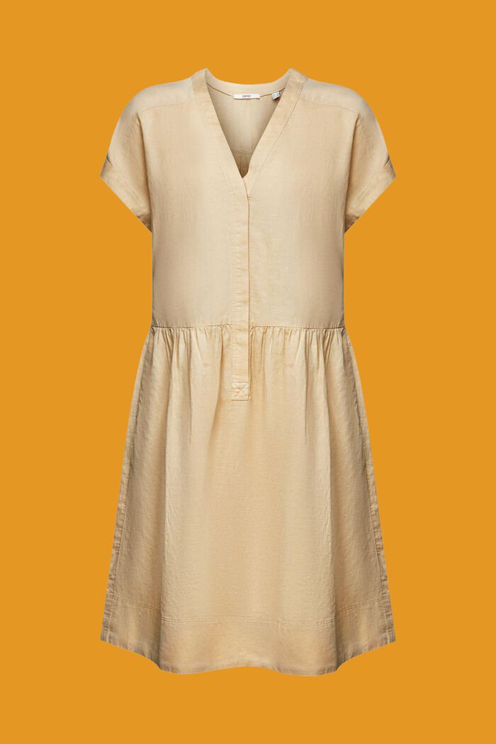 Knielange jurk, mix van katoen en linnen, SAND, detail image number 6