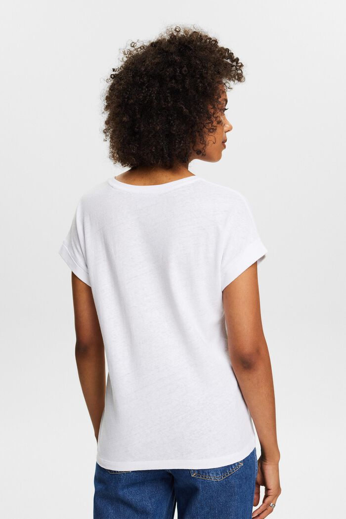 T-shirt van katoenlinnen met V-hals, WHITE, detail image number 2