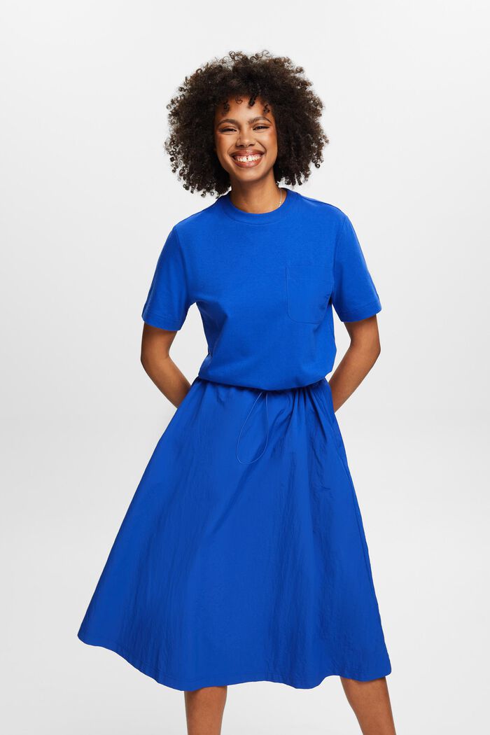 Midi-jurk van een materiaalmix, BRIGHT BLUE, detail image number 0