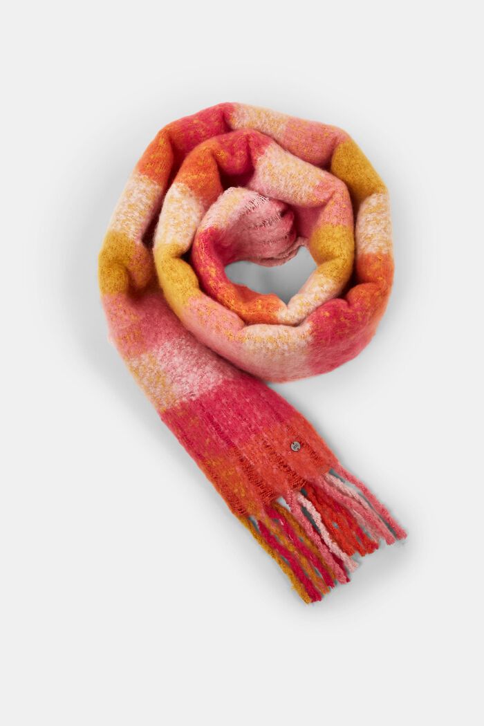 Bouclé sjaal met ruitpatroon, PINK FUCHSIA, detail image number 0