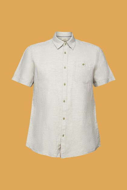 Shirt met korte mouwen van een linnenmix met pied-de-poule motief