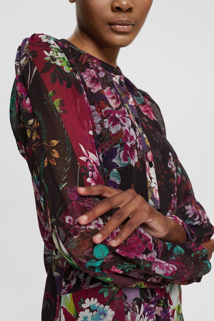 Gerecycled: chiffon blouse met motief, BORDEAUX RED, detail image number 2