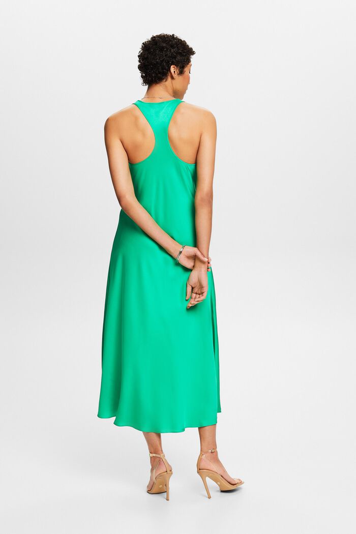 Satijnen mouwloze midi-jurk met ceintuur, GREEN, detail image number 3
