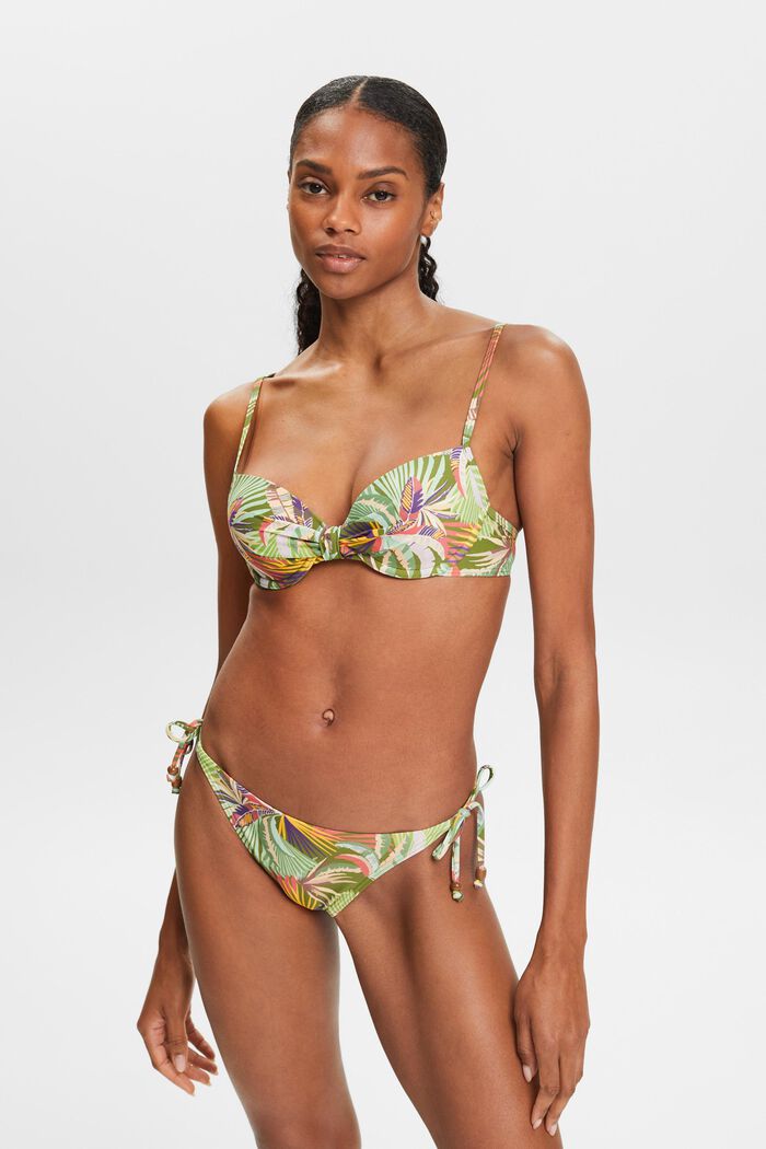 Gewatteerde bikinitop met beugels en print, DARK GREEN, detail image number 0
