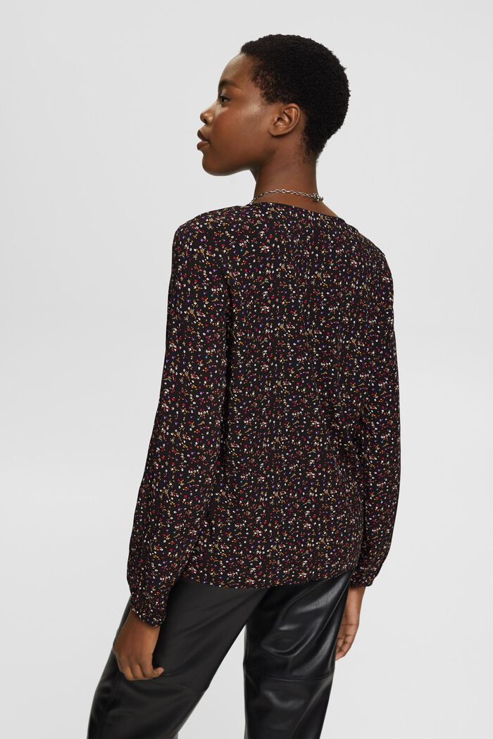 Gebloemde blouse met V-hals, LENZING™ ECOVERO™, BLACK, detail image number 3
