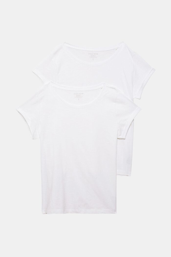 Set van 2 basic T- shirts, organic cotton, WHITE, overview