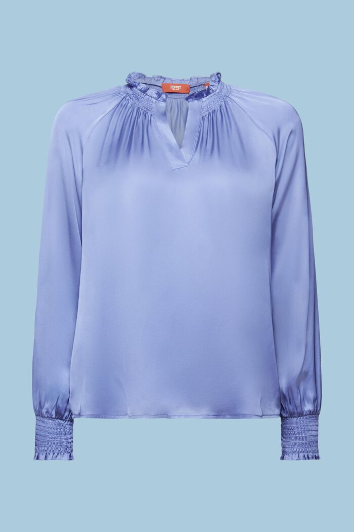 Gesmokte satijnen blouse met V-hals, BLUE LAVENDER, detail image number 6