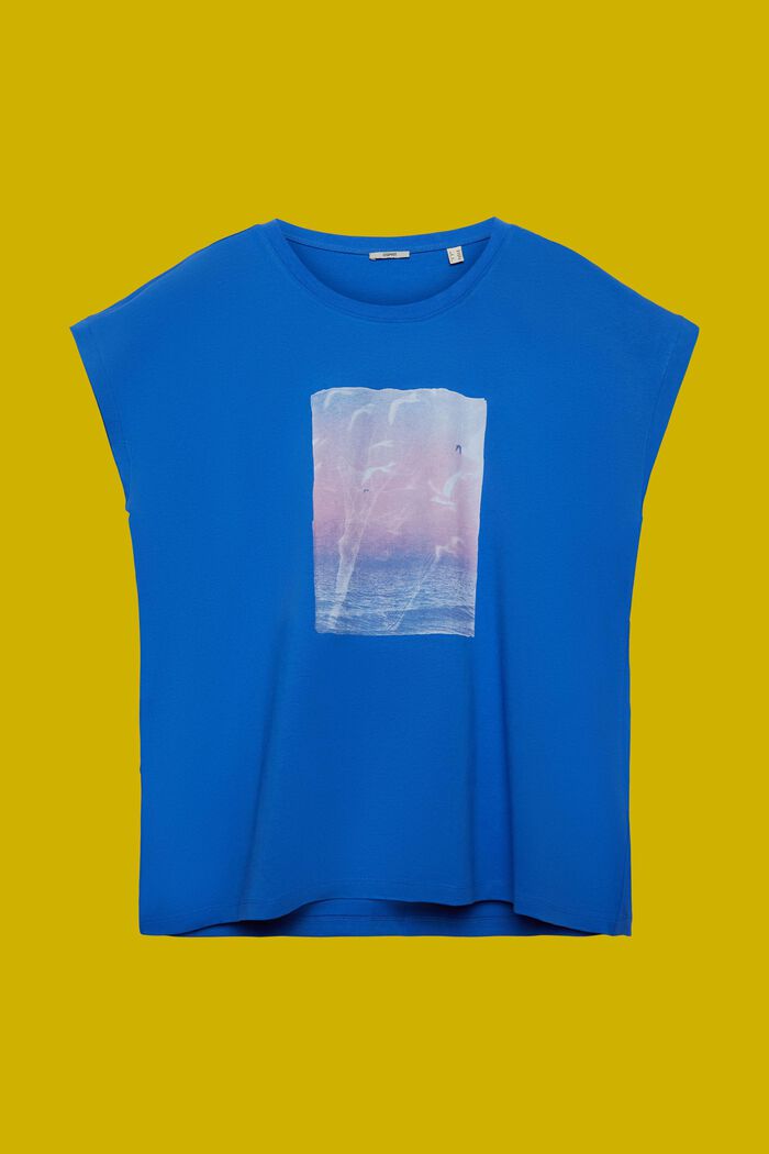 T-shirt CURVY à imprimé sur le devant, 100 % coton, BRIGHT BLUE, detail image number 5