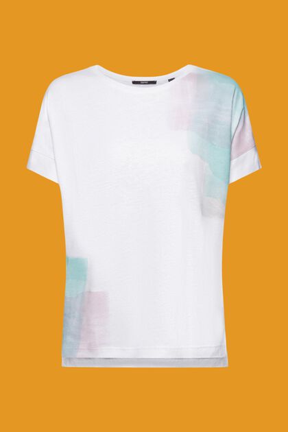 T-shirt en mélange de viscose et de lin orné d’un imprimé sur la poitrine