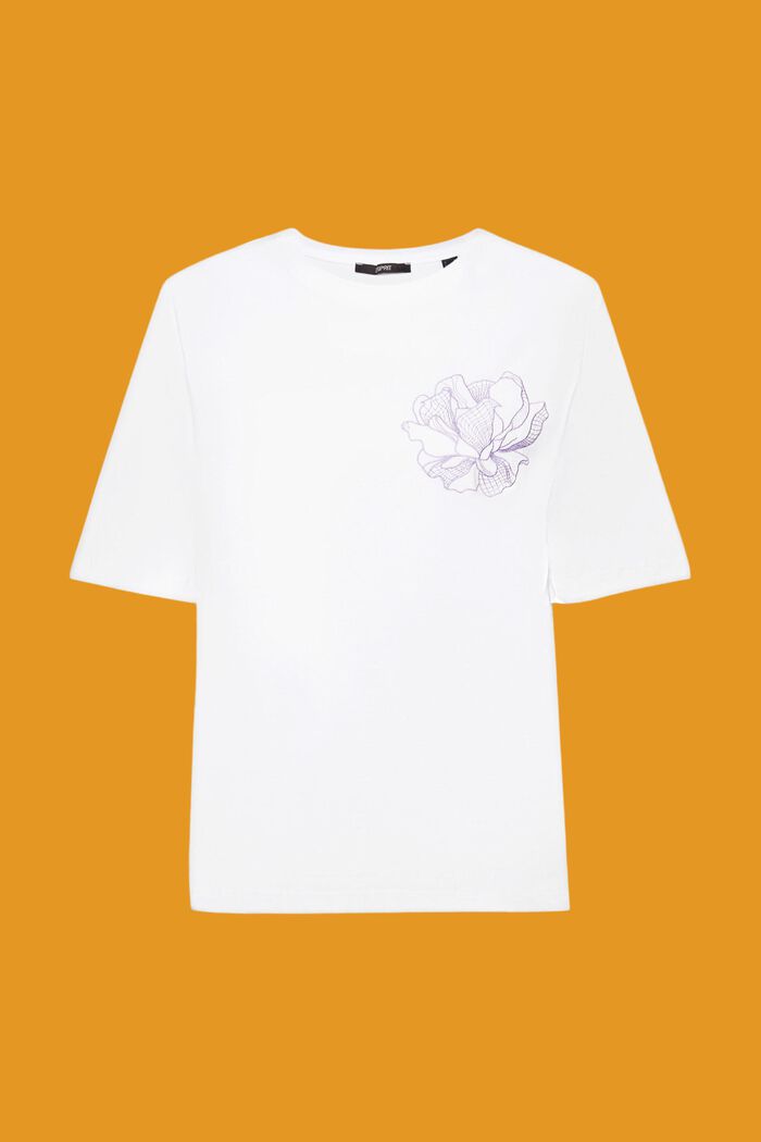 T-shirt en coton à fleur brodée, OFF WHITE, detail image number 6