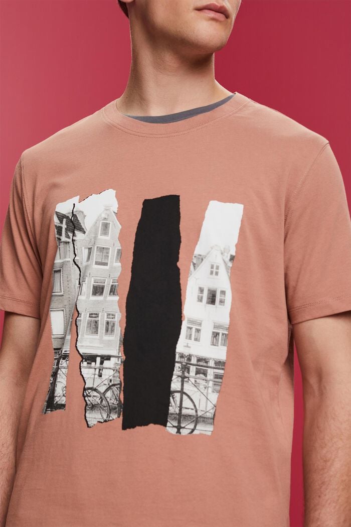 T-shirt met ronde hals en print, 100% katoen, DARK OLD PINK, detail image number 2