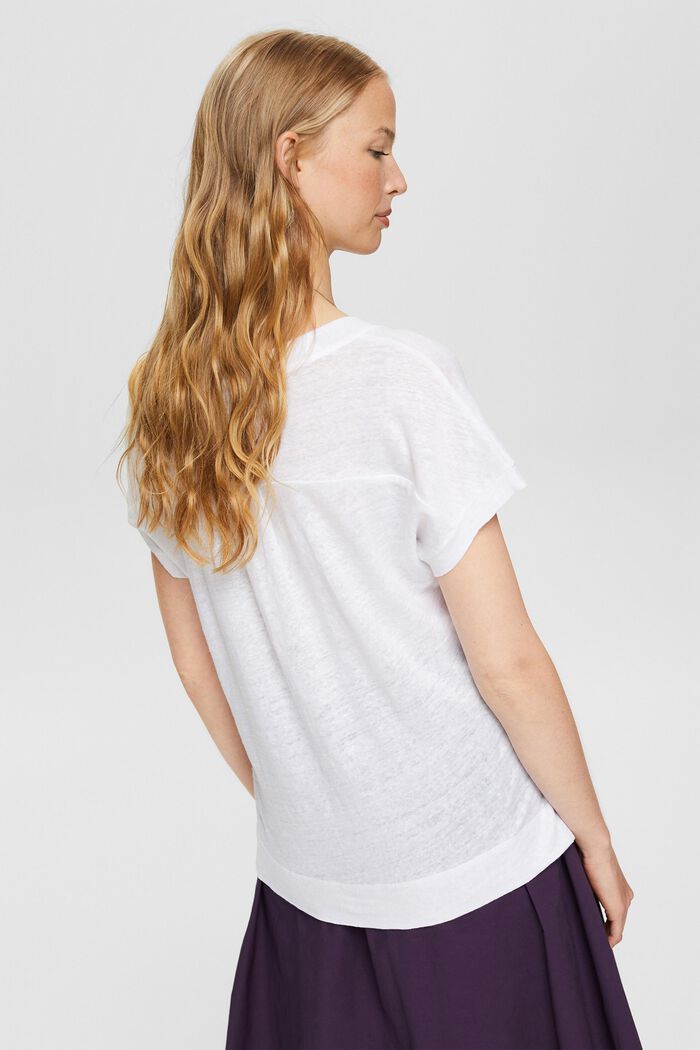 T-shirt met gebatikte strepen, 100% linnen, WHITE, detail image number 3