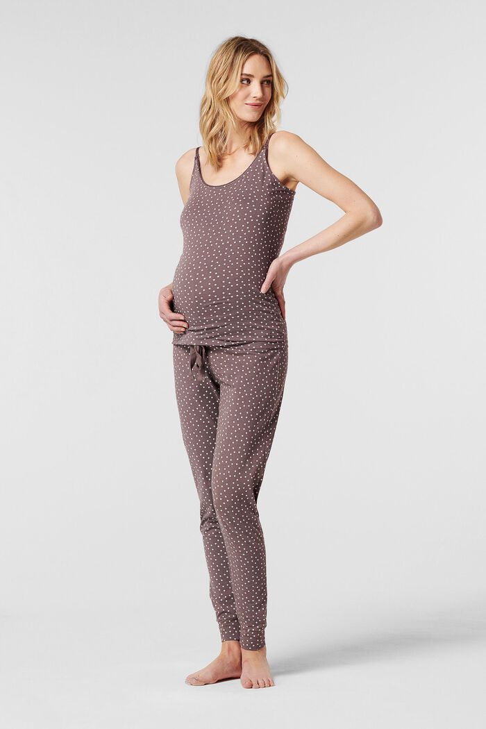 Haut de pyjama à fonction allaitement, coton biologique, TAUPE, detail image number 0