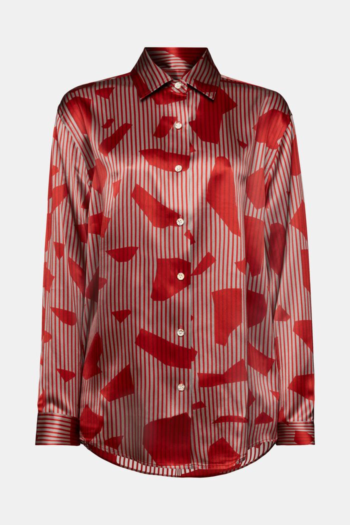 Zijden overhemd met knoopsluiting en print, DARK RED, detail image number 6