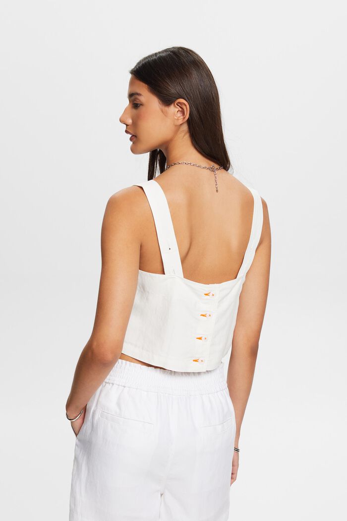 Cropped camisole top, linnenmix, WHITE, detail image number 3