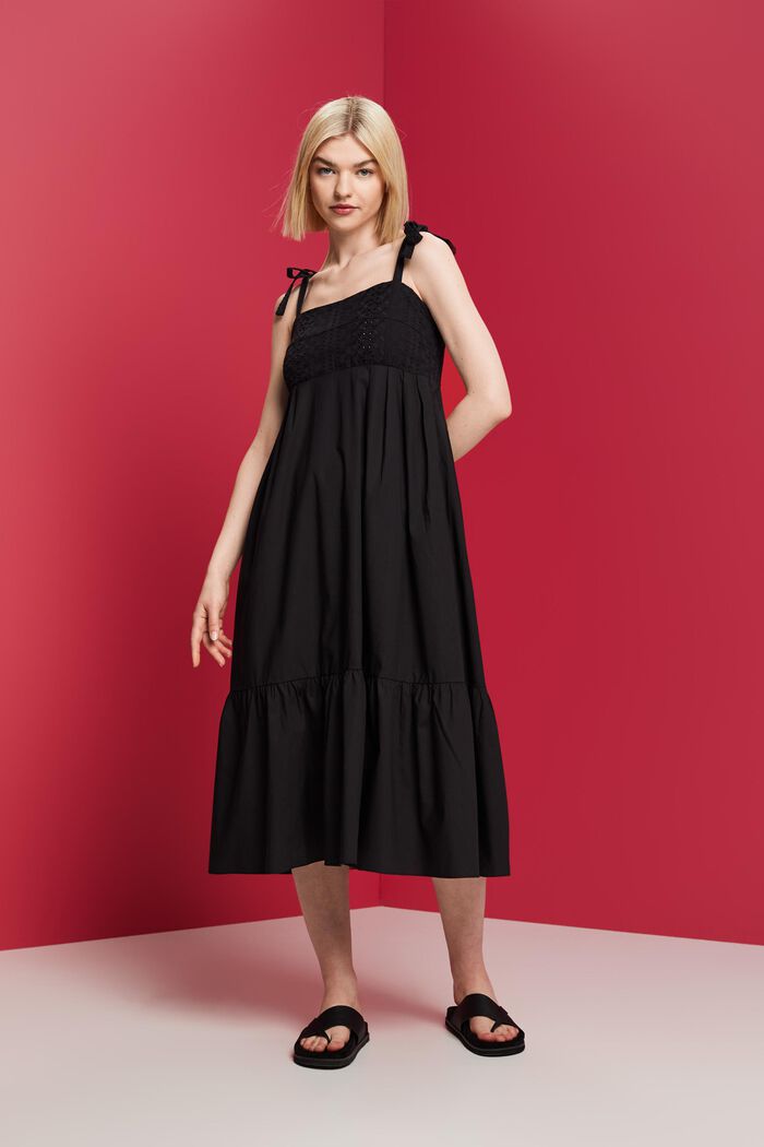 Midi-jurk met borduursel, LENZING™ ECOVERO™, BLACK, detail image number 0