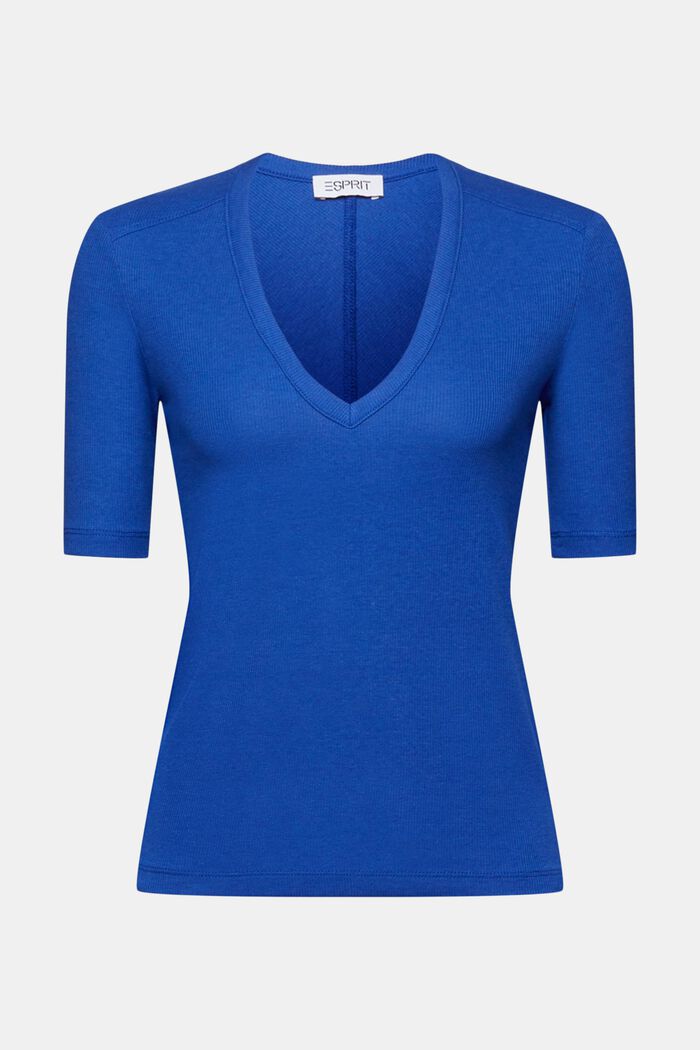 Geribd T-shirt met V-hals, BRIGHT BLUE, detail image number 5
