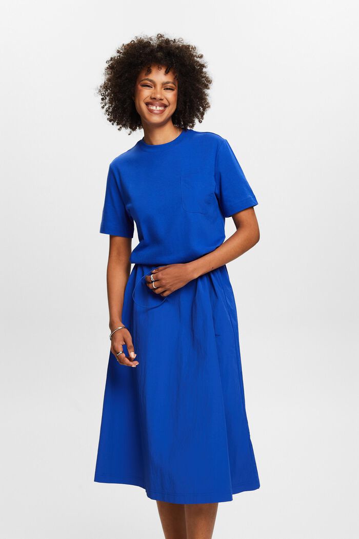 Midi-jurk van een materiaalmix, BRIGHT BLUE, detail image number 4