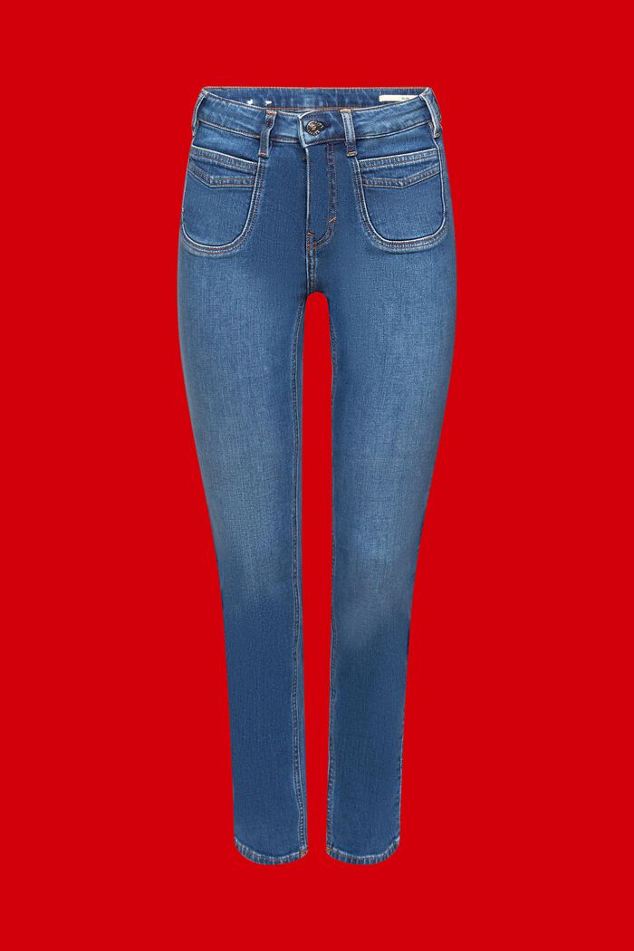 Slim-fit jeans met hoge taille, BLUE MEDIUM WASHED, detail image number 6