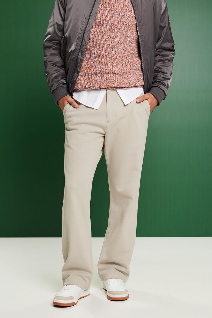 Jersey broek van piqué, BEIGE, detail image number 0