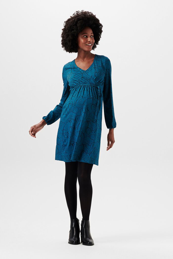 Jersey jurk met motief, LENZING™ ECOVERO™, BLUE CORAL, detail image number 0