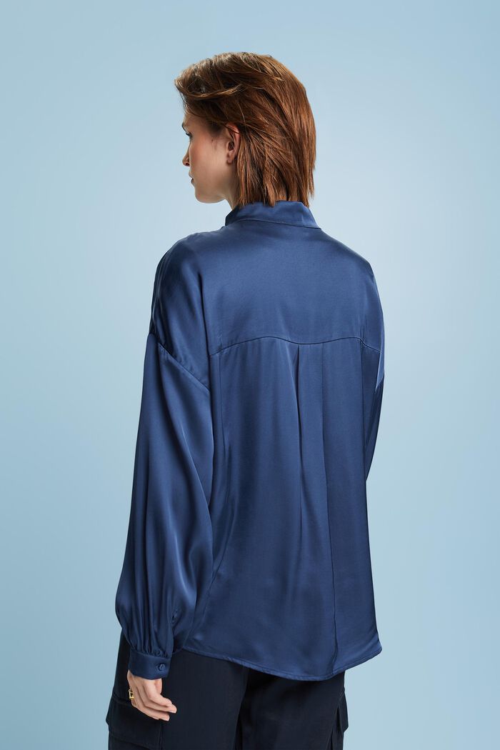 Satijnen blouse met knopen op de voorkant, GREY BLUE, detail image number 4