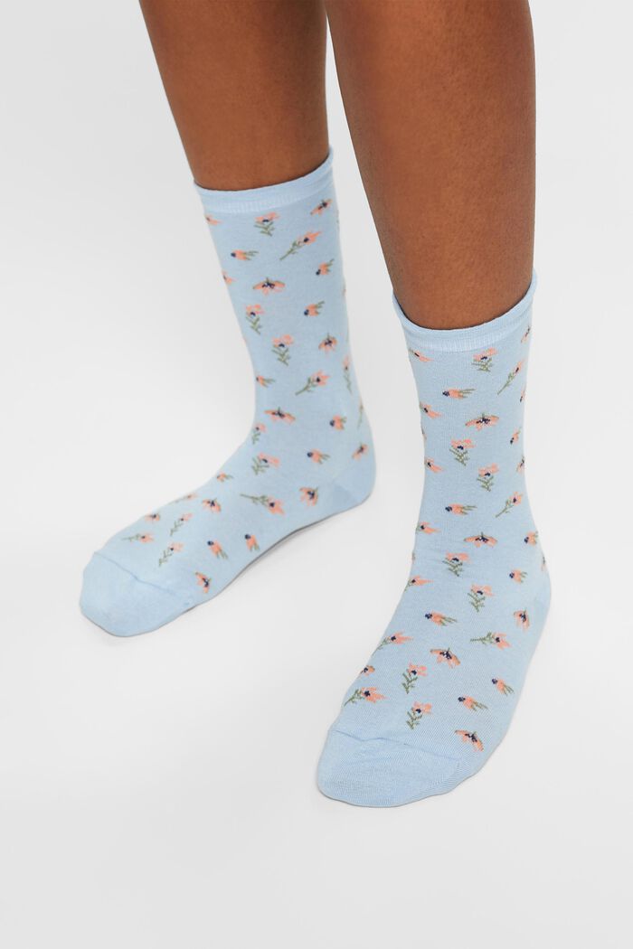 Set van 2 paar gebreide sokken met bloemmotief, CLOUD, detail image number 1