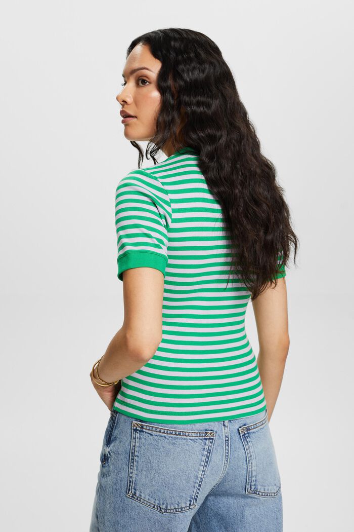 T-shirt en coton rayé à logo imprimé, GREEN, detail image number 4
