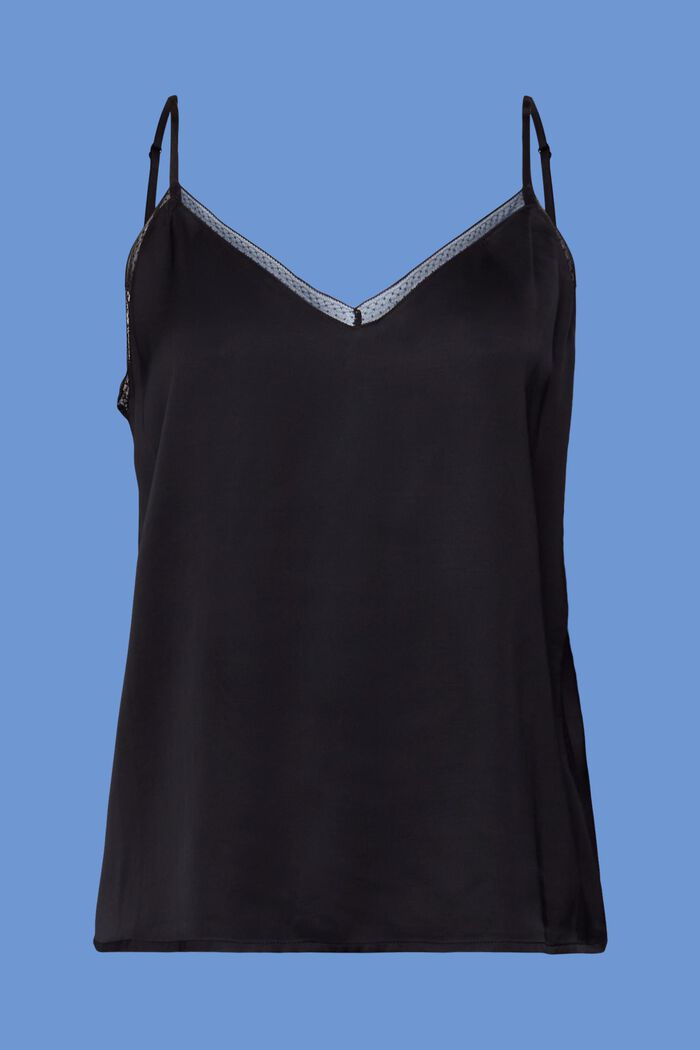 Satijnen camisole met kanten randje, LENZING™ ECOVERO™, BLACK, detail image number 5