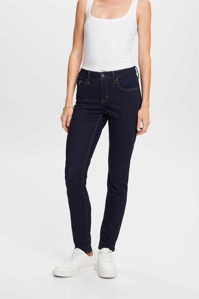 En matière recyclée : le jean stretch de coupe Slim Fit à taille mi-haute, BLUE RINSE, detail image number 0