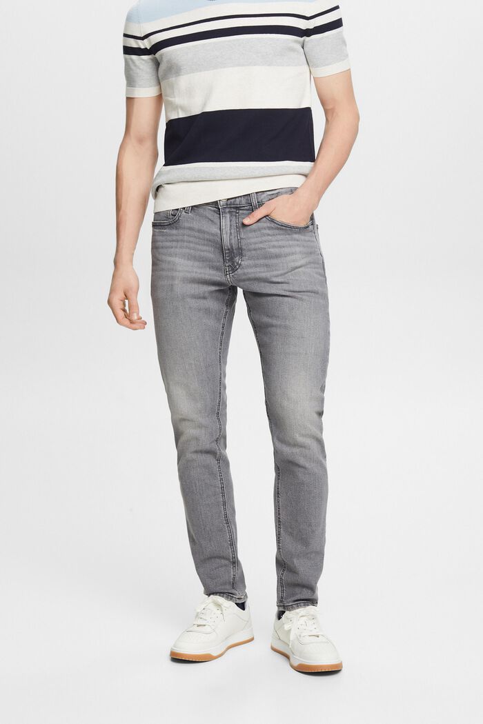 Tapered jeans met slim fit en middelhoge band, GREY MEDIUM WASHED, detail image number 0